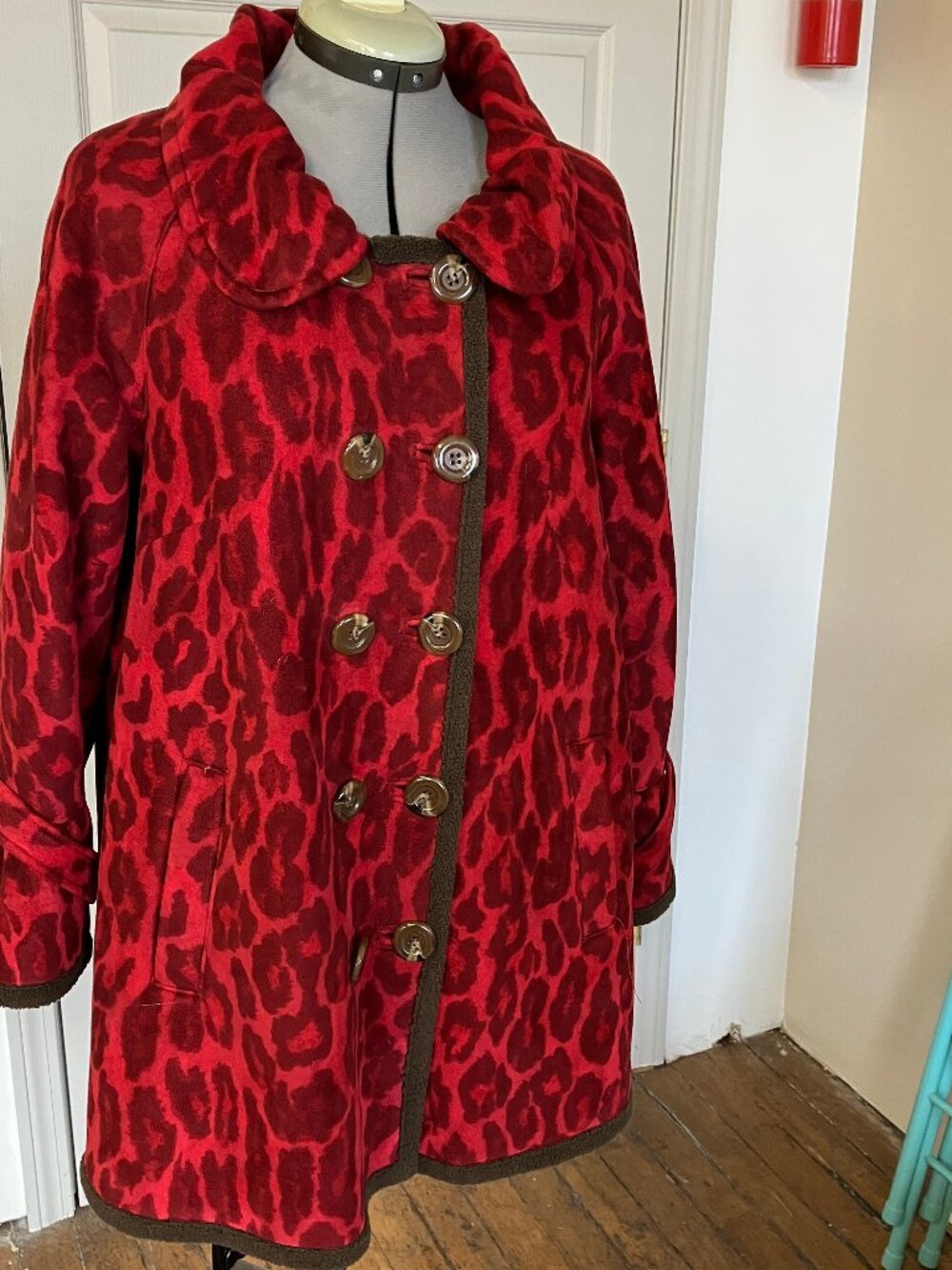Red and Brown Fleece Swing Coat - Very Good Condition Sz L - Picture 10 of 10